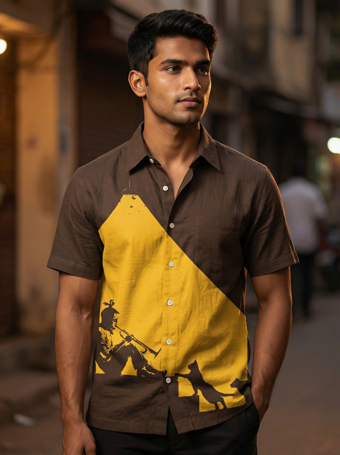 Brown Printed Half Sleeve Shirt