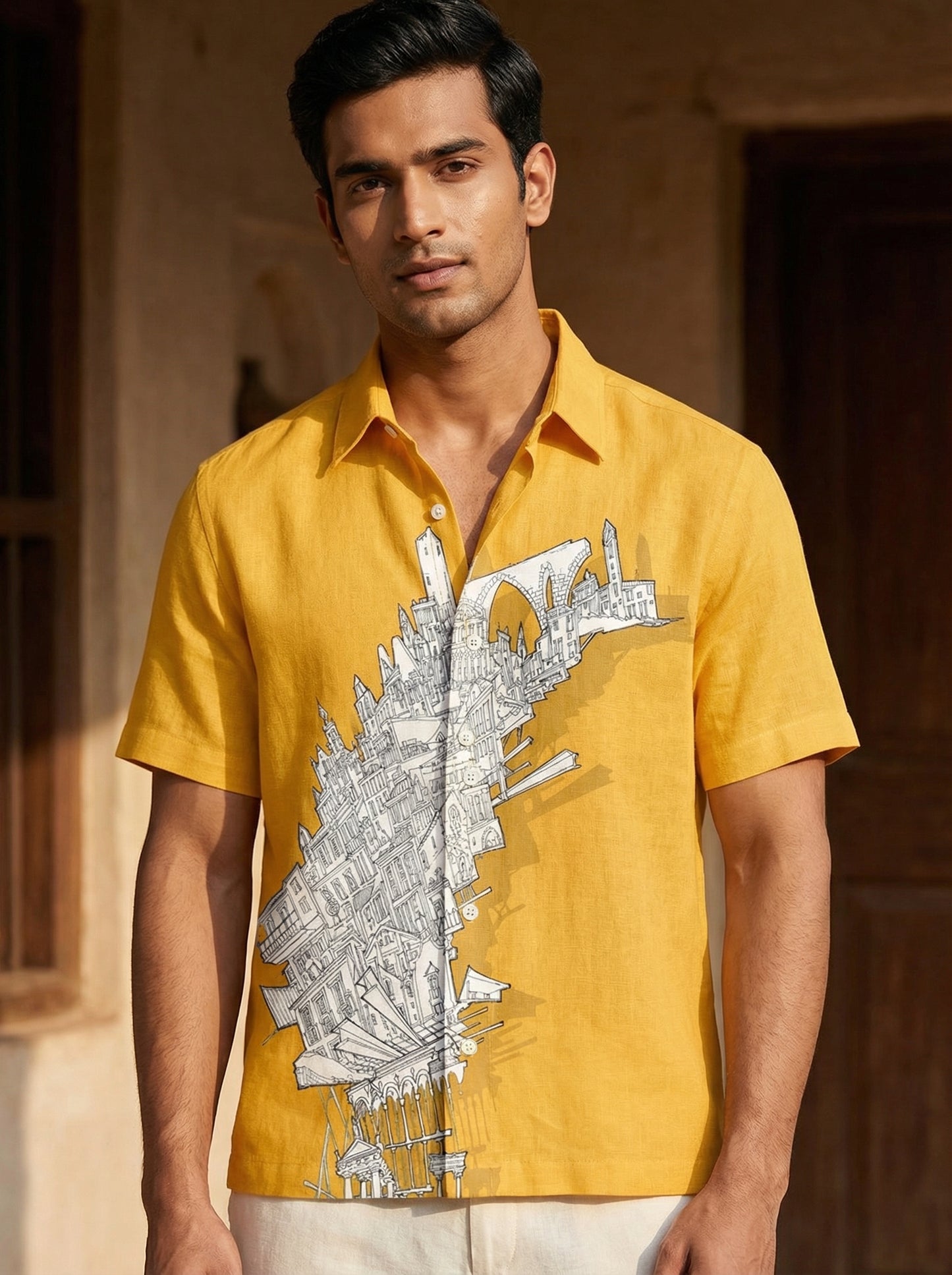 Yellow Printed Half Sleeve Shirt