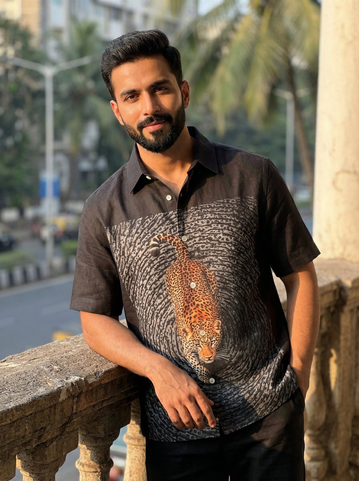 Black Printed Half Sleeve Shirt