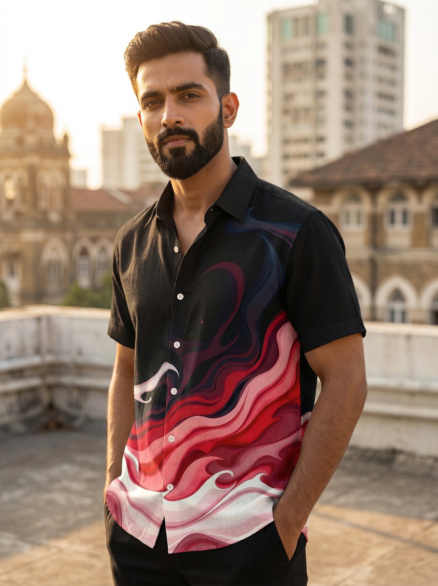 Black Printed Half Sleeve Shirt
