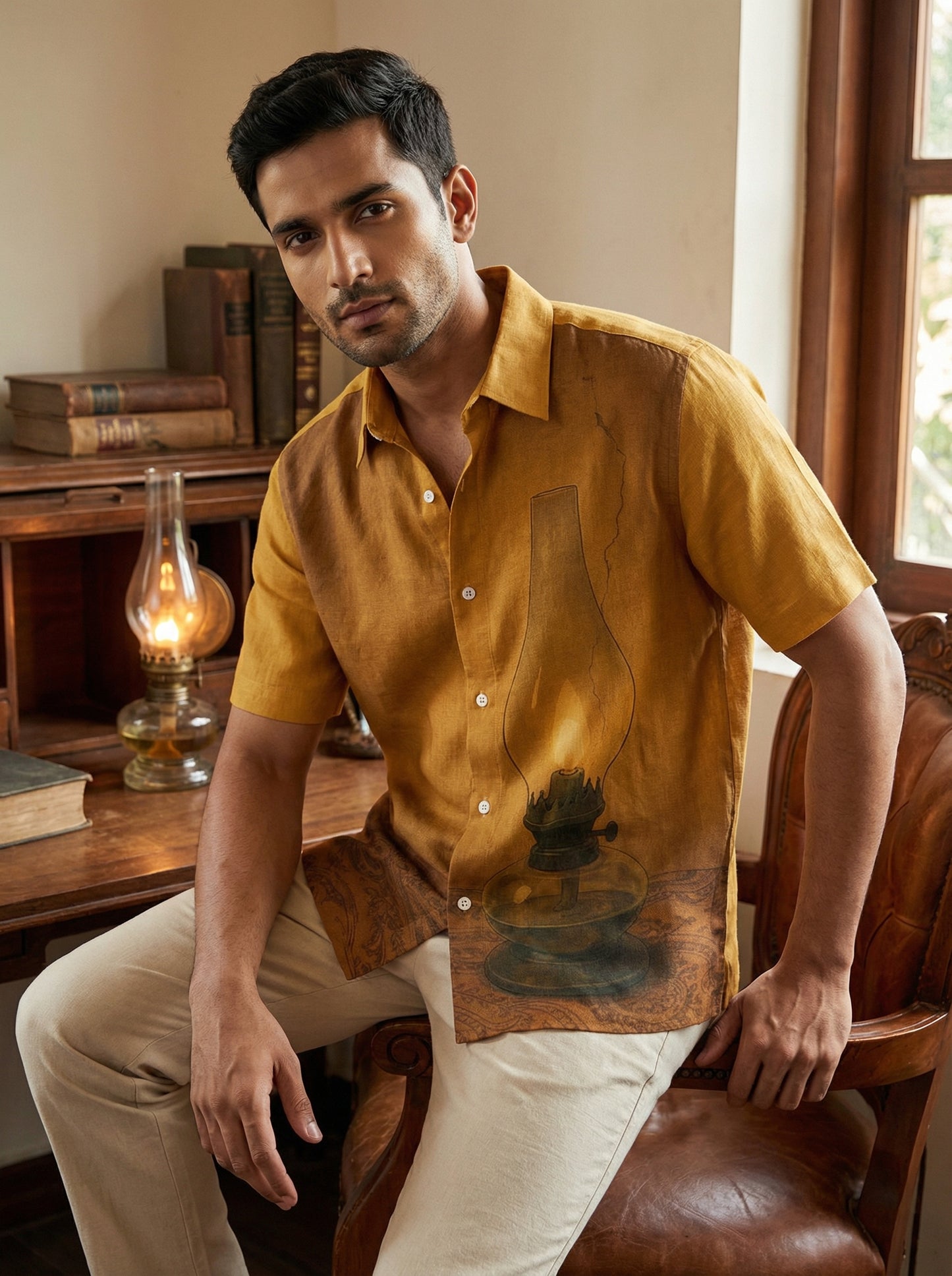 Mustard Printed Half Sleeve Shirt