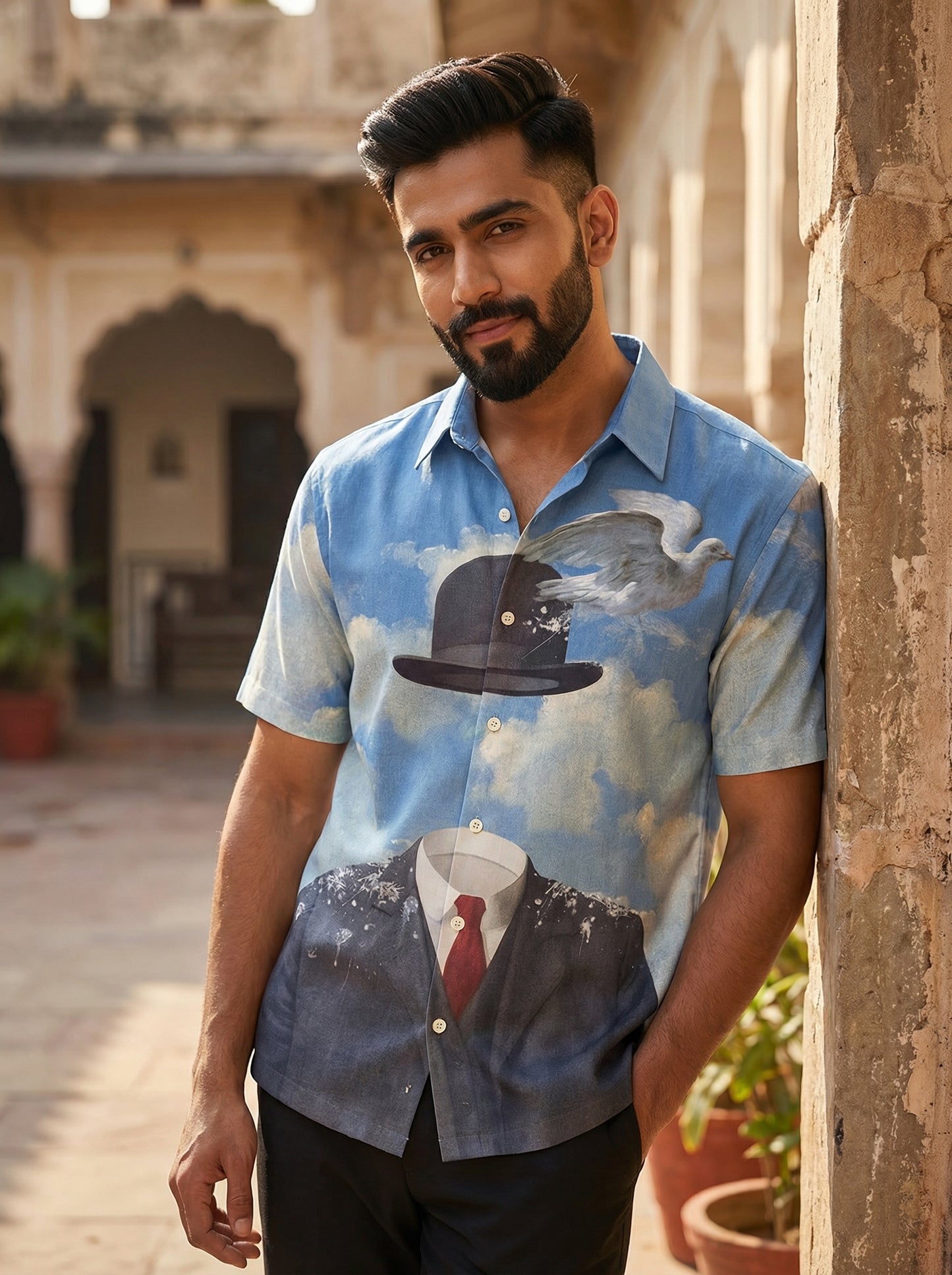 Blue Printed Half Sleeve Shirt