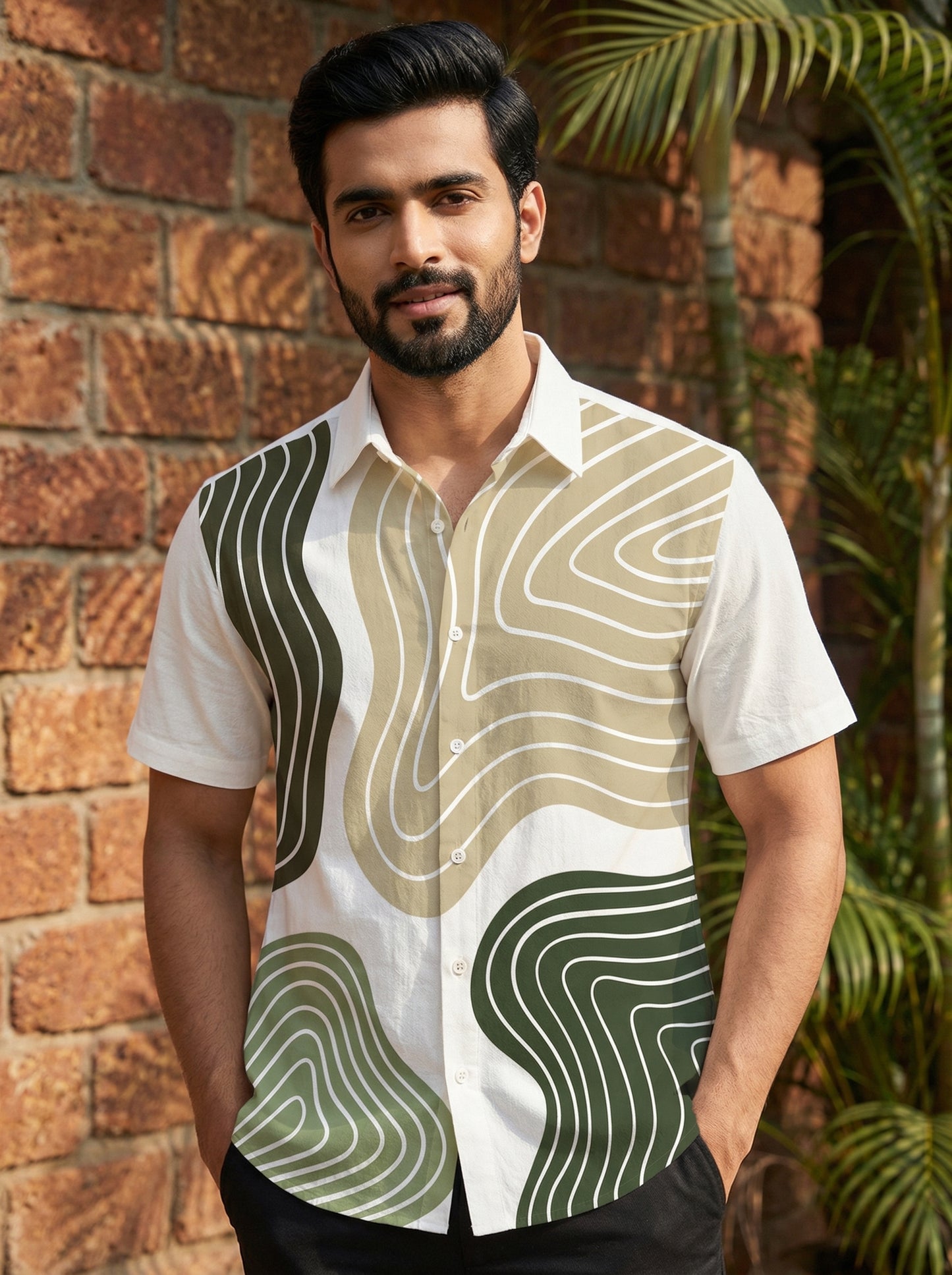 White Wave Printed Half Sleeve Shirt