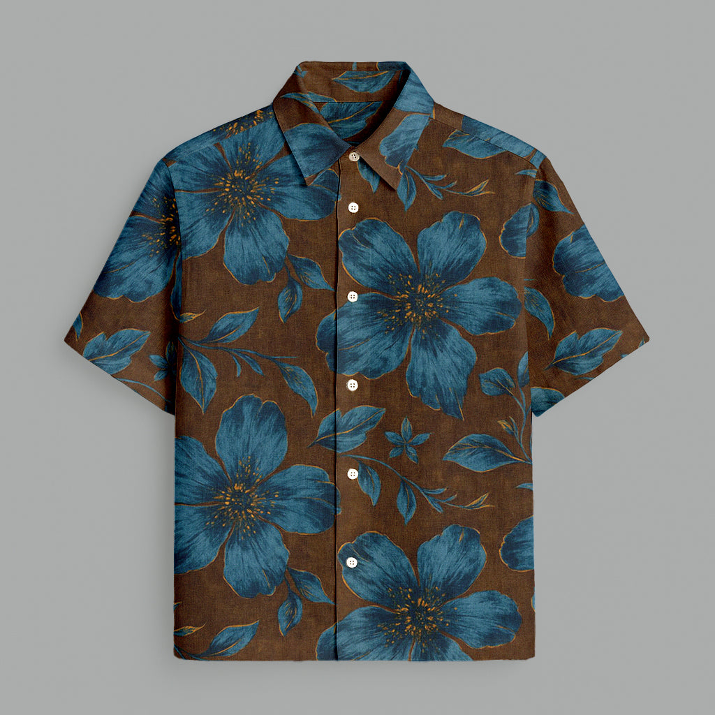 Brown Flower Printed Half Sleeve Shirt