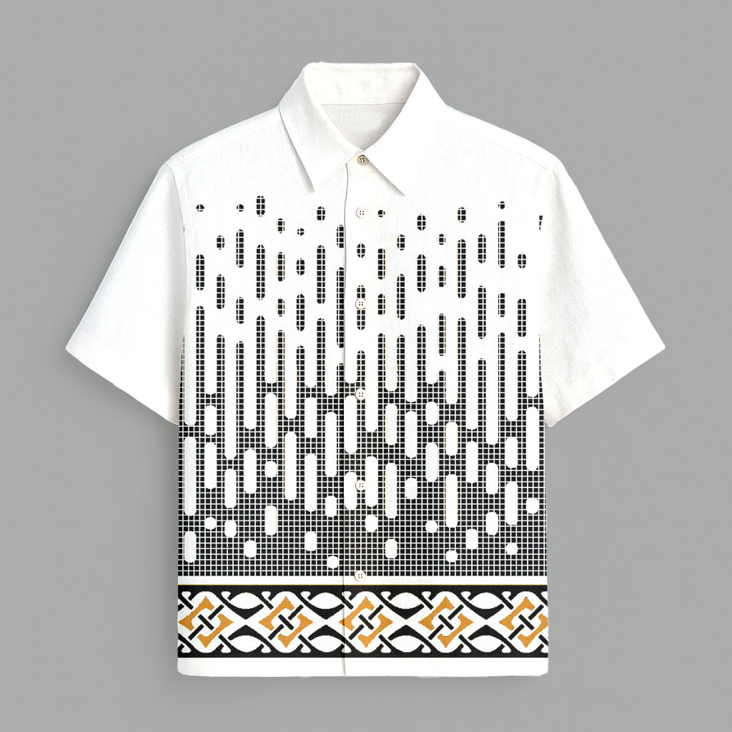 White Ethnic Printed Half Sleeve Shirt
