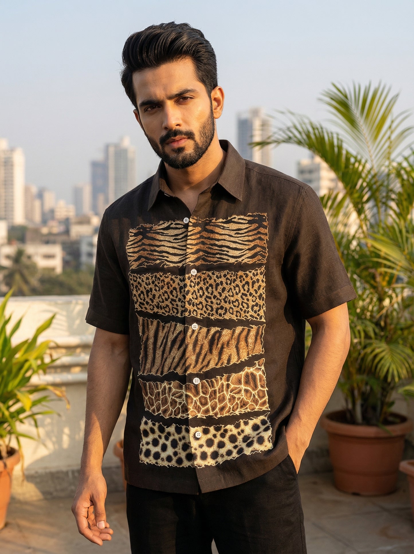 Black Printed Half Sleeve Shirt