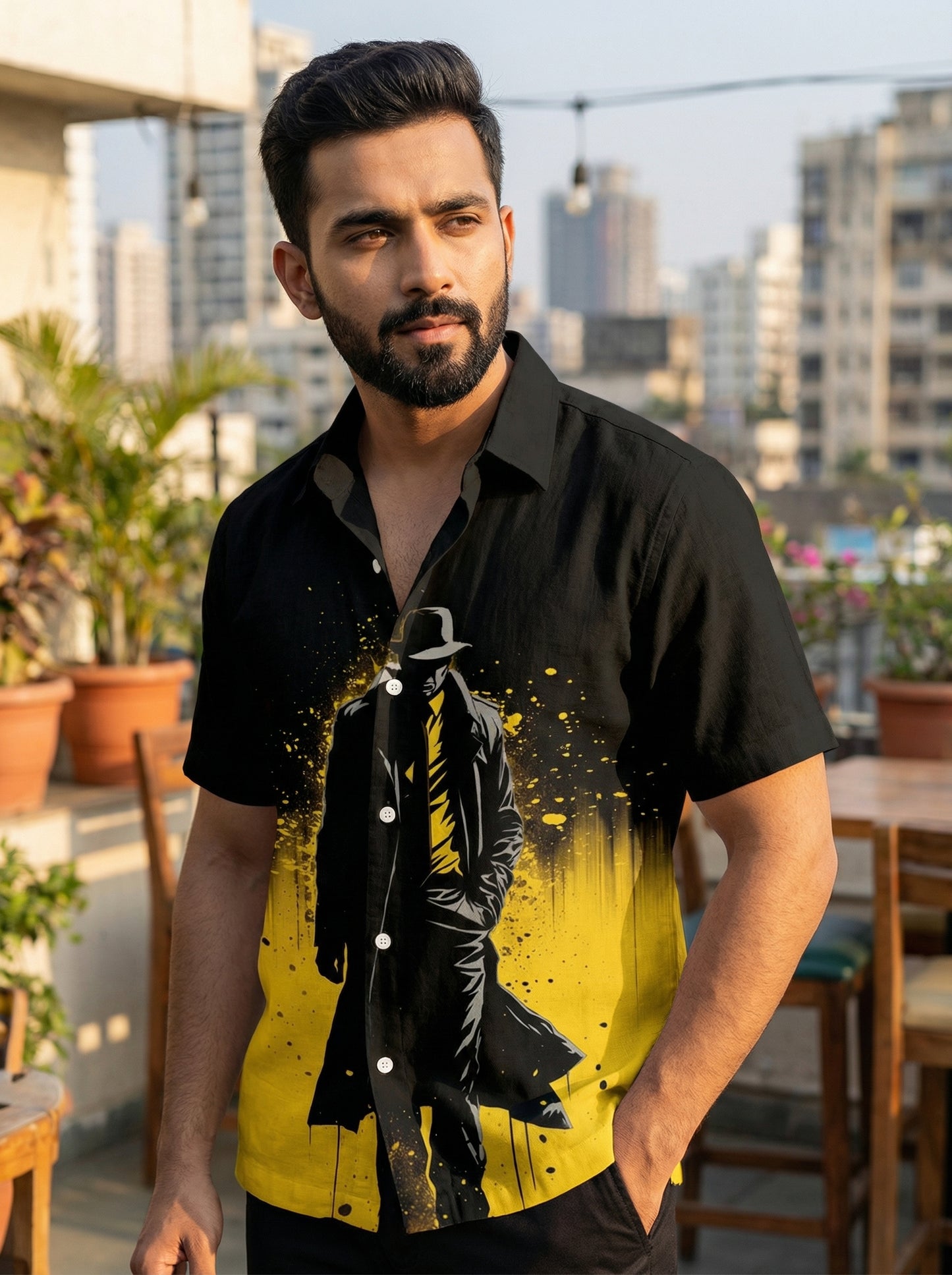 Black Printed Half Sleeve Shirt