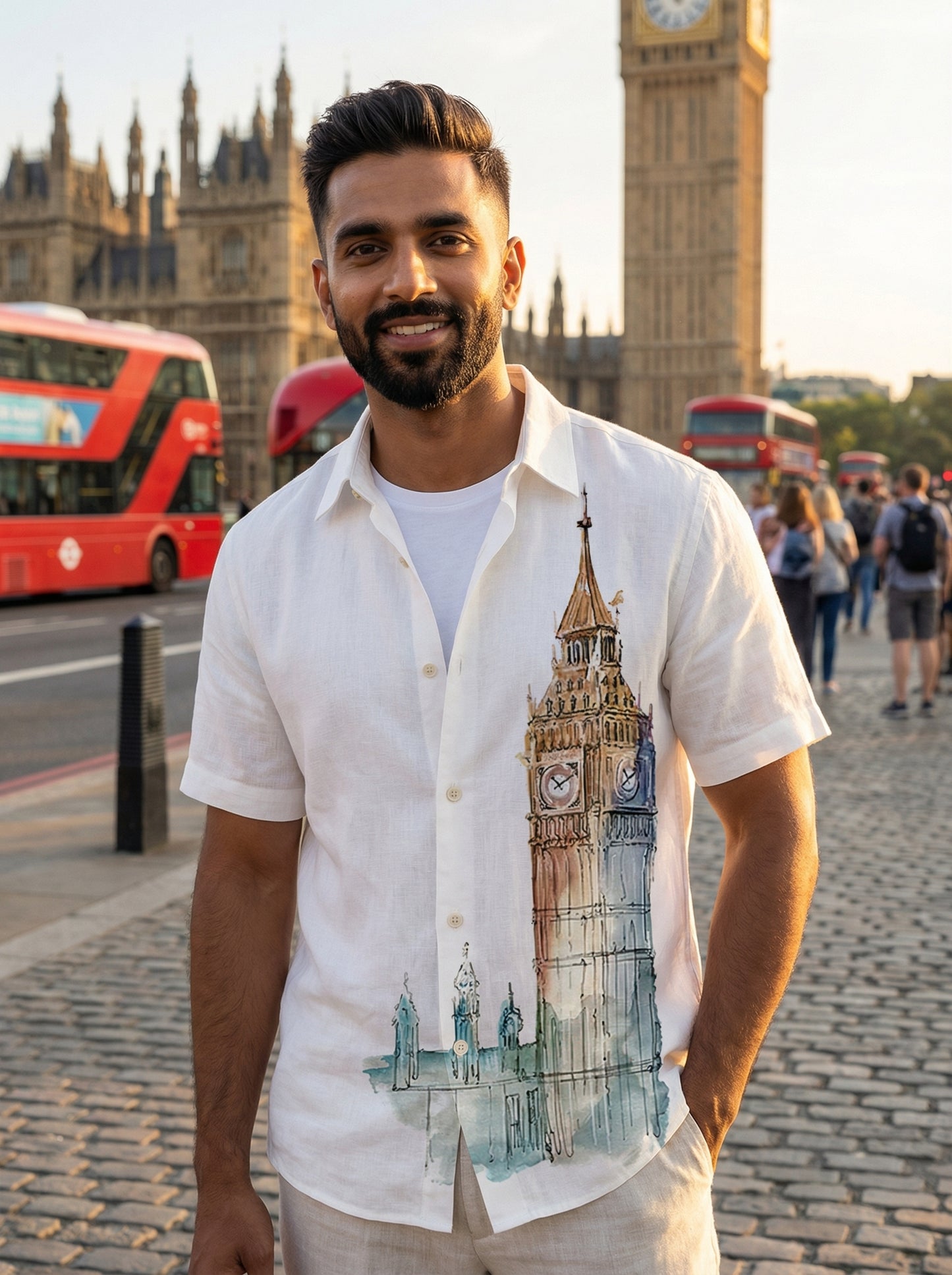 White Printed Half Sleeve Shirt
