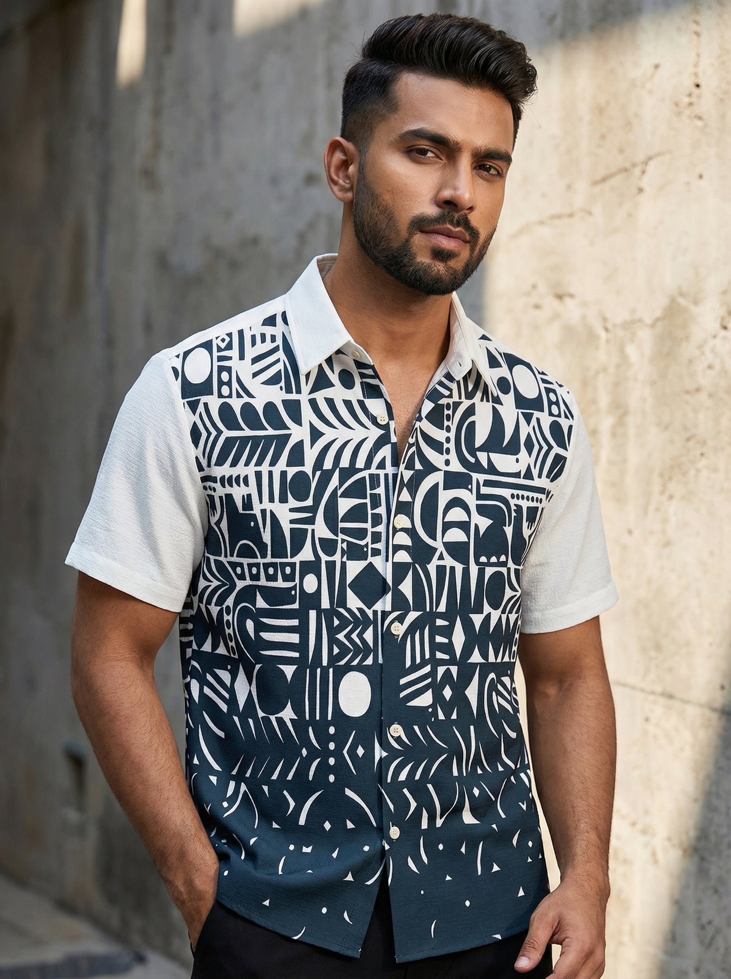 Black Geometric Printed Half Sleeve Shirt
