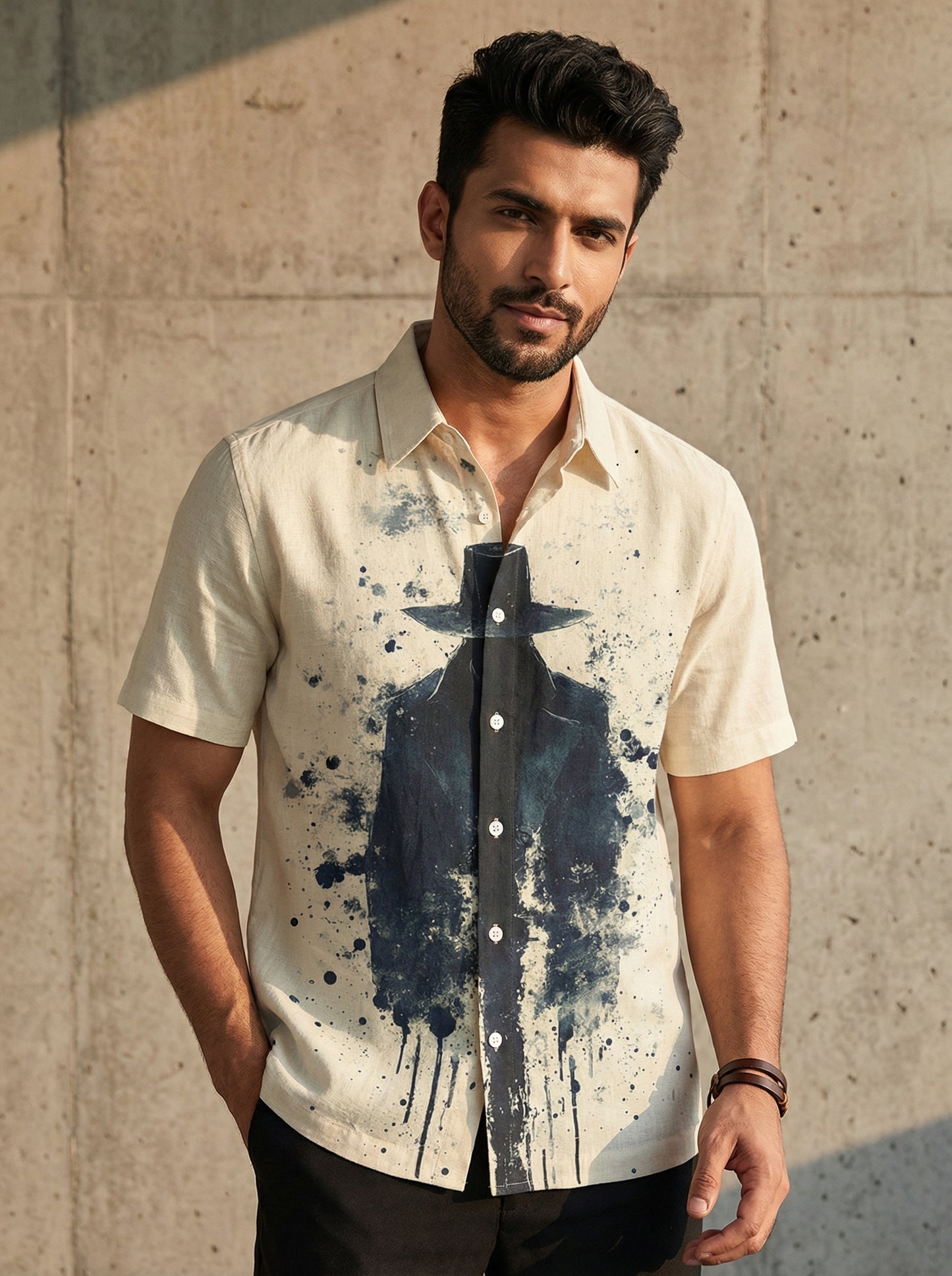 Cream Printed Half Sleeve Shirt