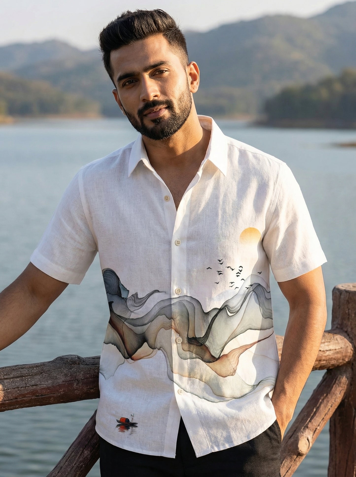 White Printed Half Sleeve Shirt