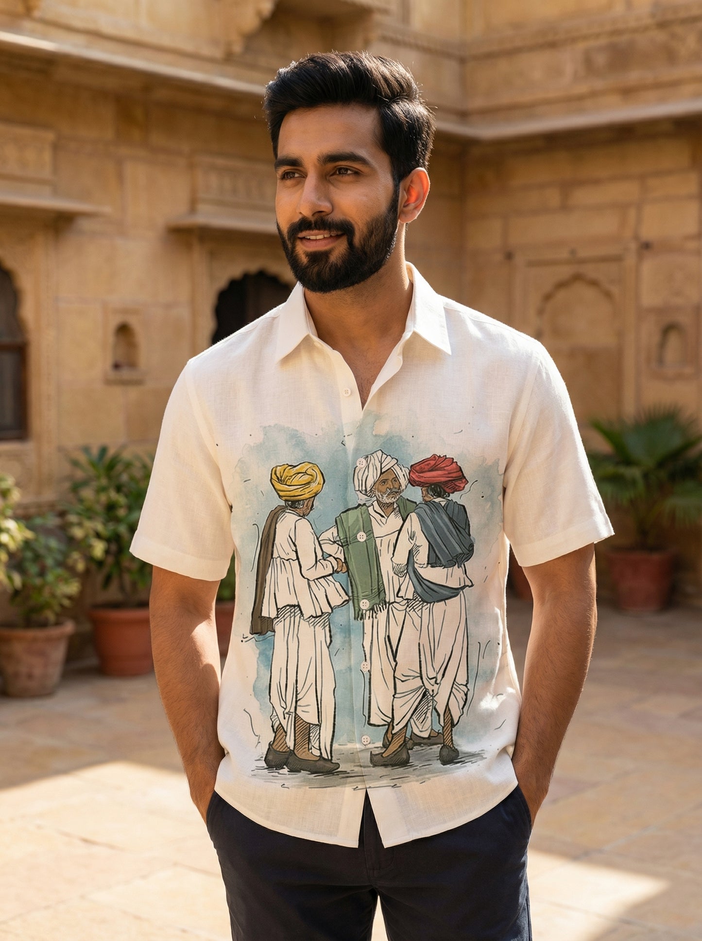 White Village Printed Half Sleeve Shirt