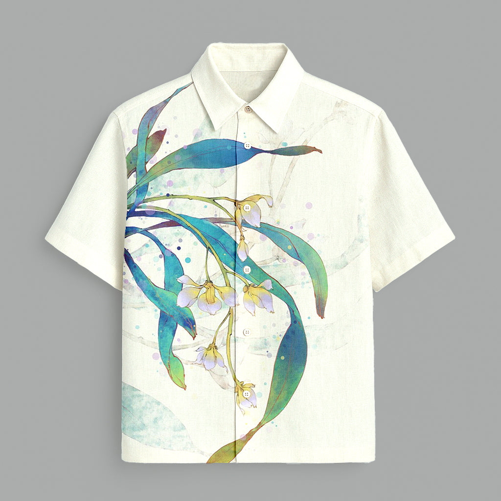 Off White Flower Printed Half Sleeve Shirt