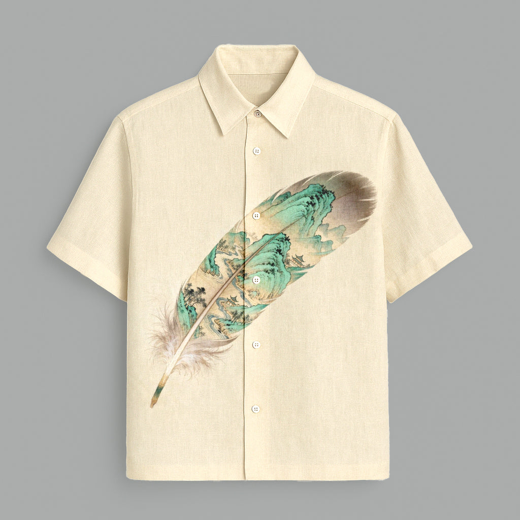 Cream Printed Half Sleeve Shirt