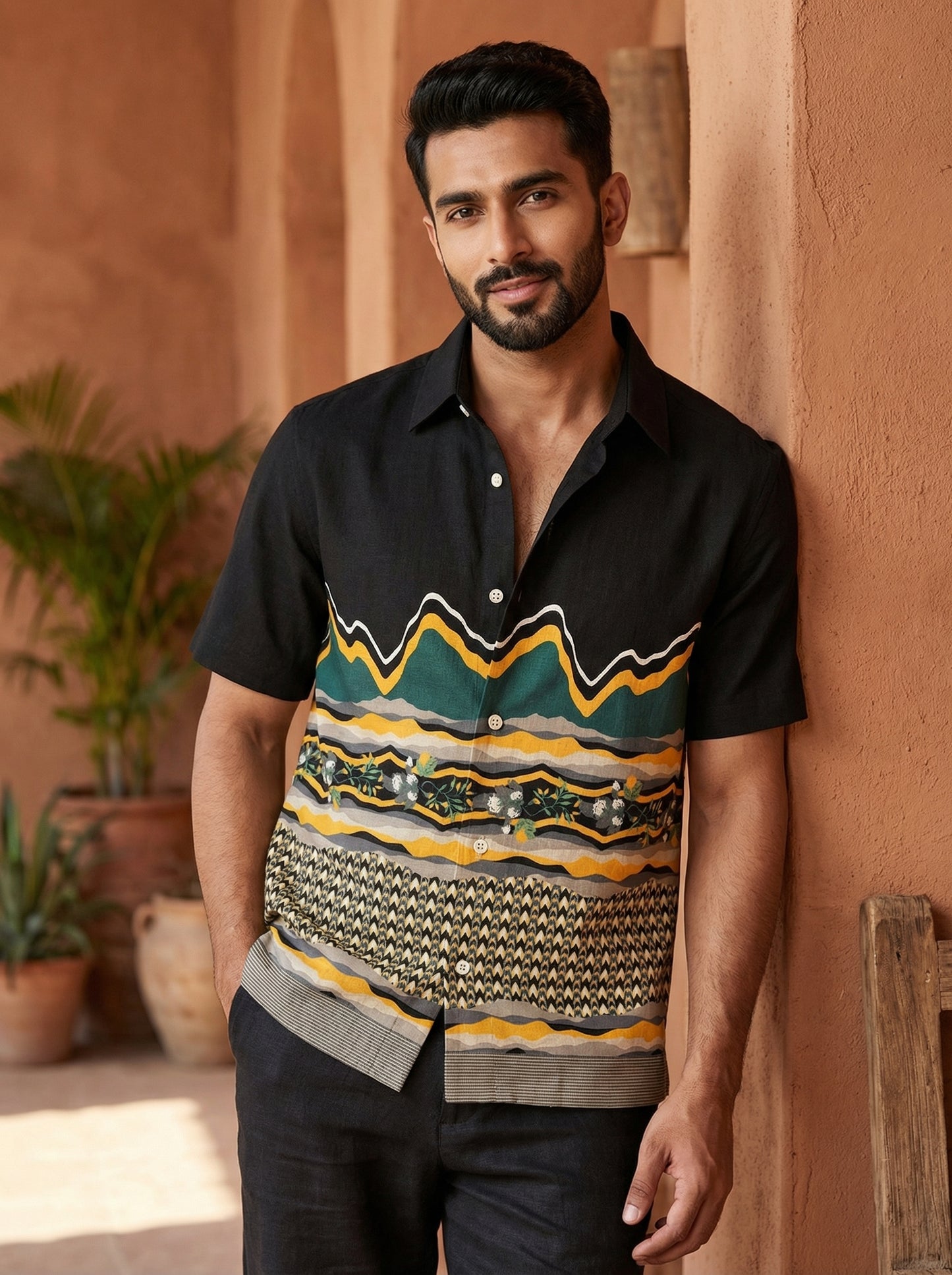 Black Printed Half Sleeve Shirt
