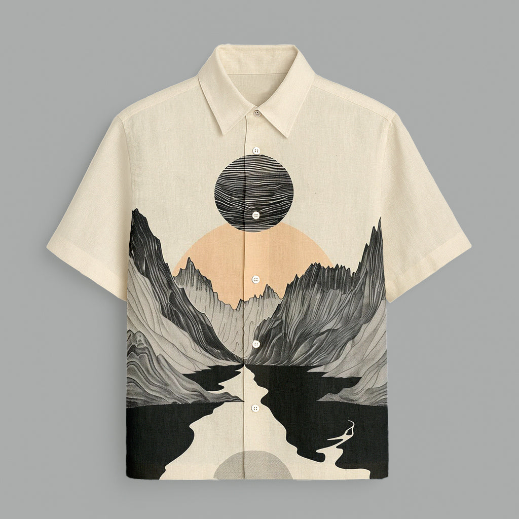 Beige And Black Printed Half Sleeve Shirt