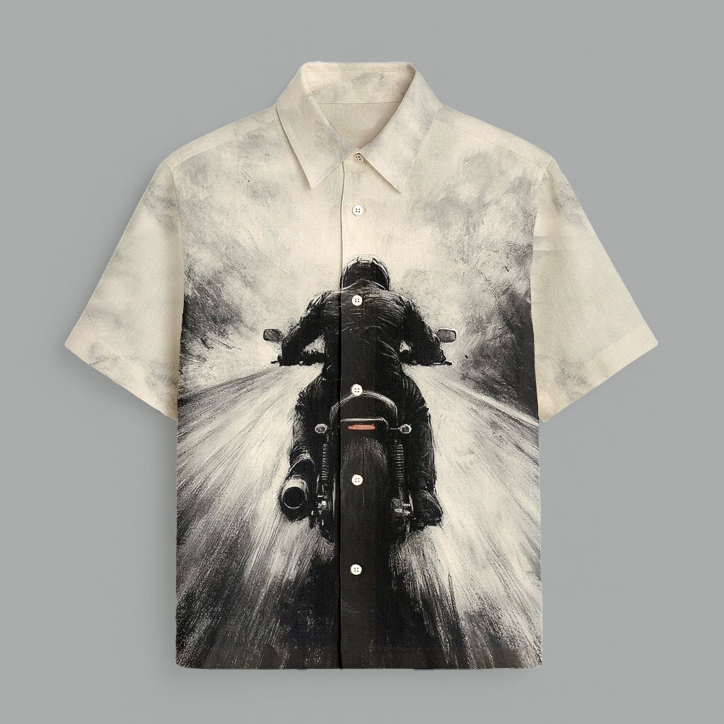 Beige And Black Printed Half Sleeve Shirt