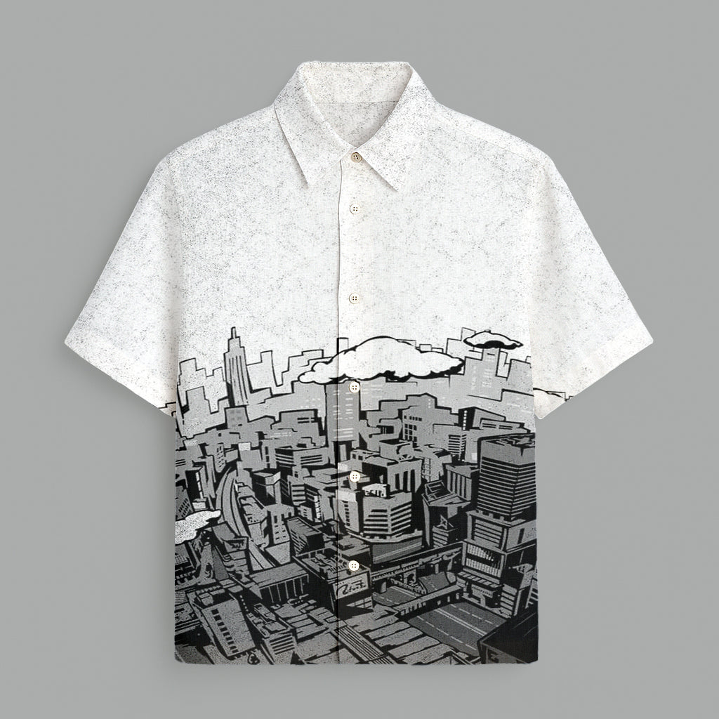 White And Black Printed Half Sleeve Shirt