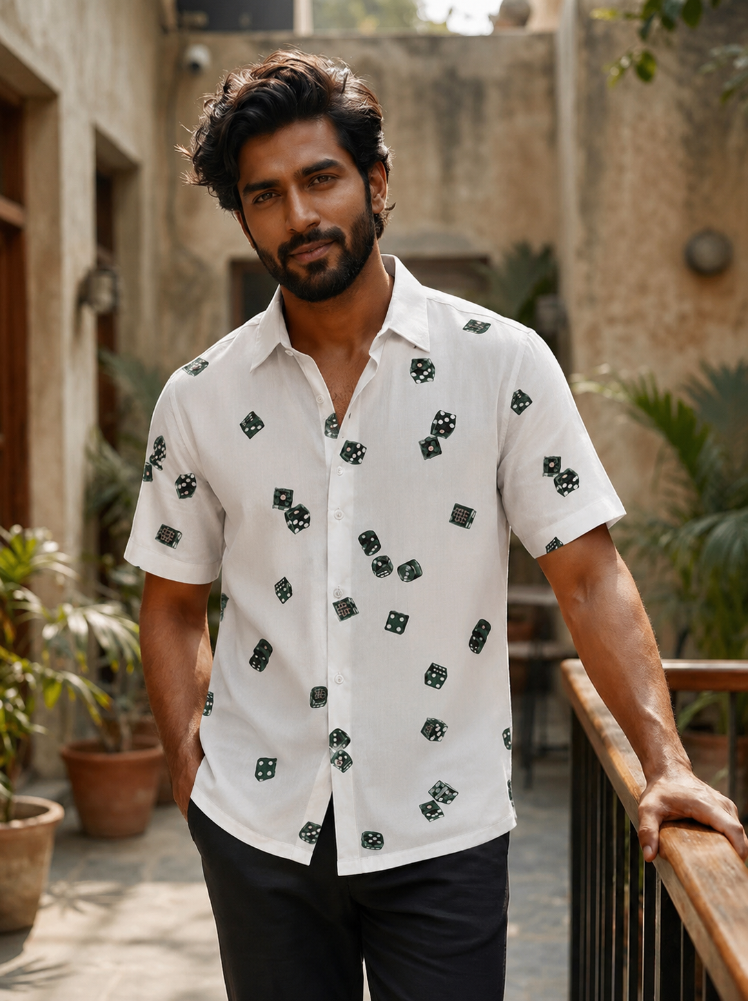 White dice printed half shirt