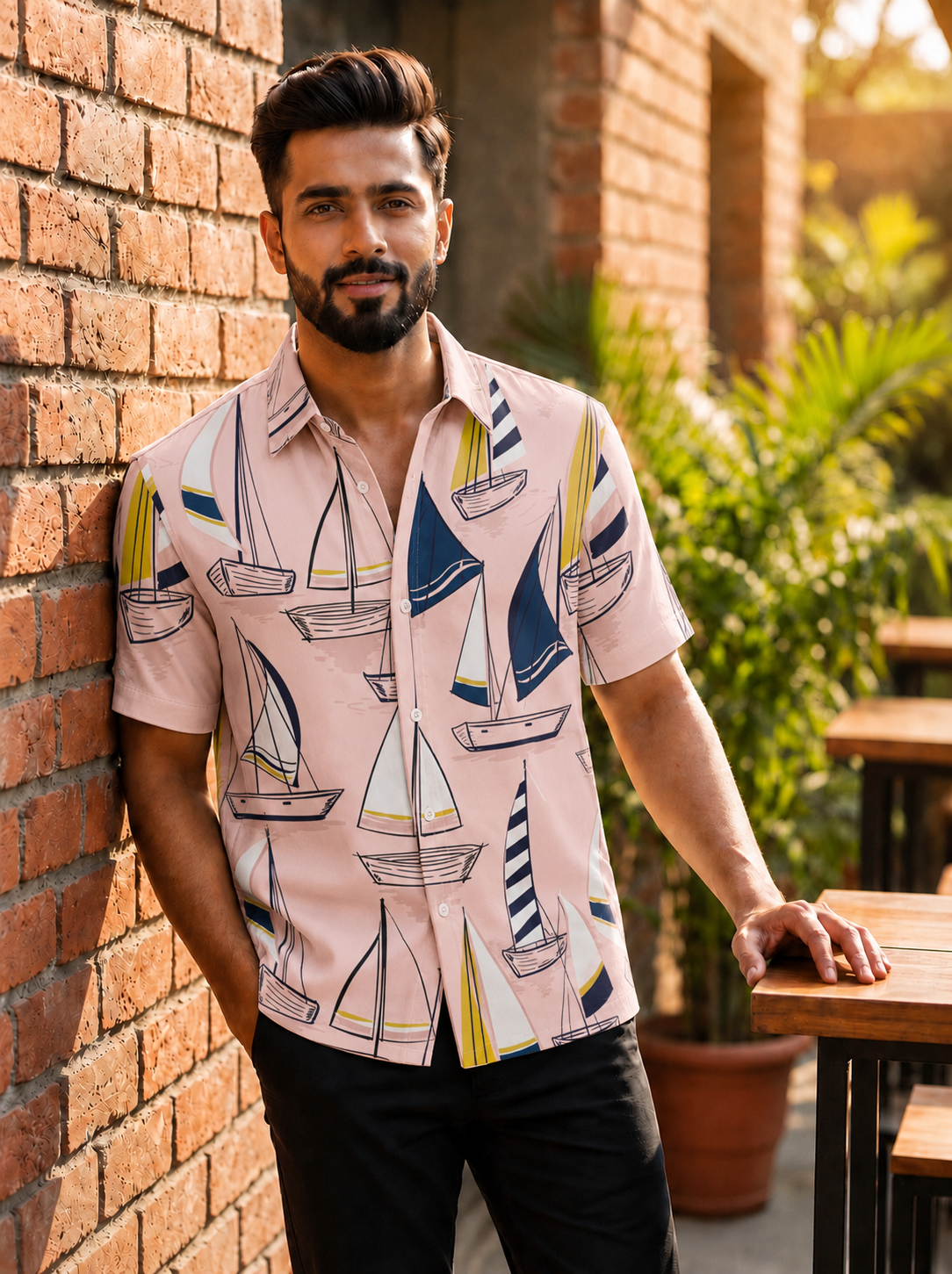 Pink Ocean printed half shirt