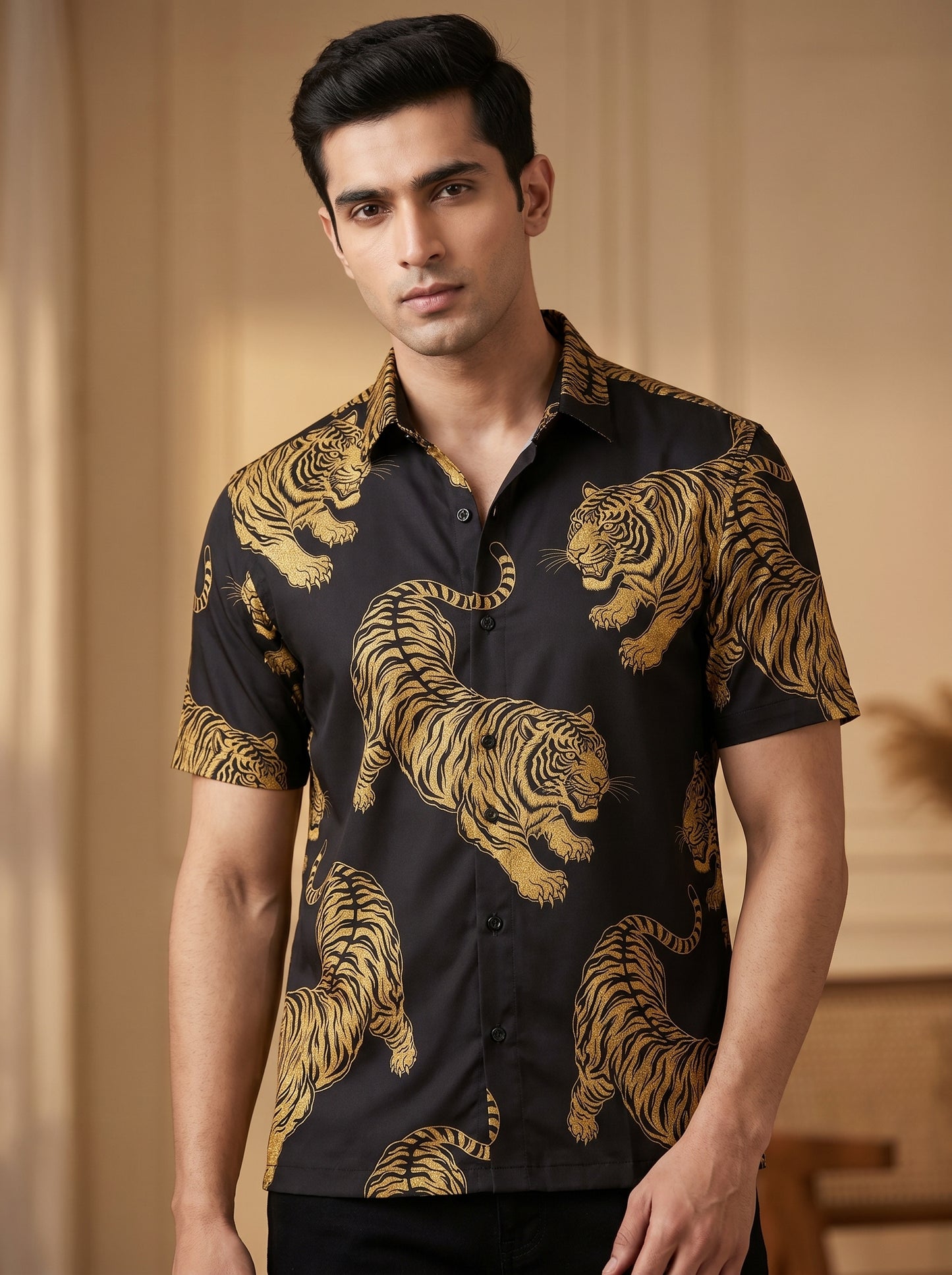 Golden tiger printed half shirt