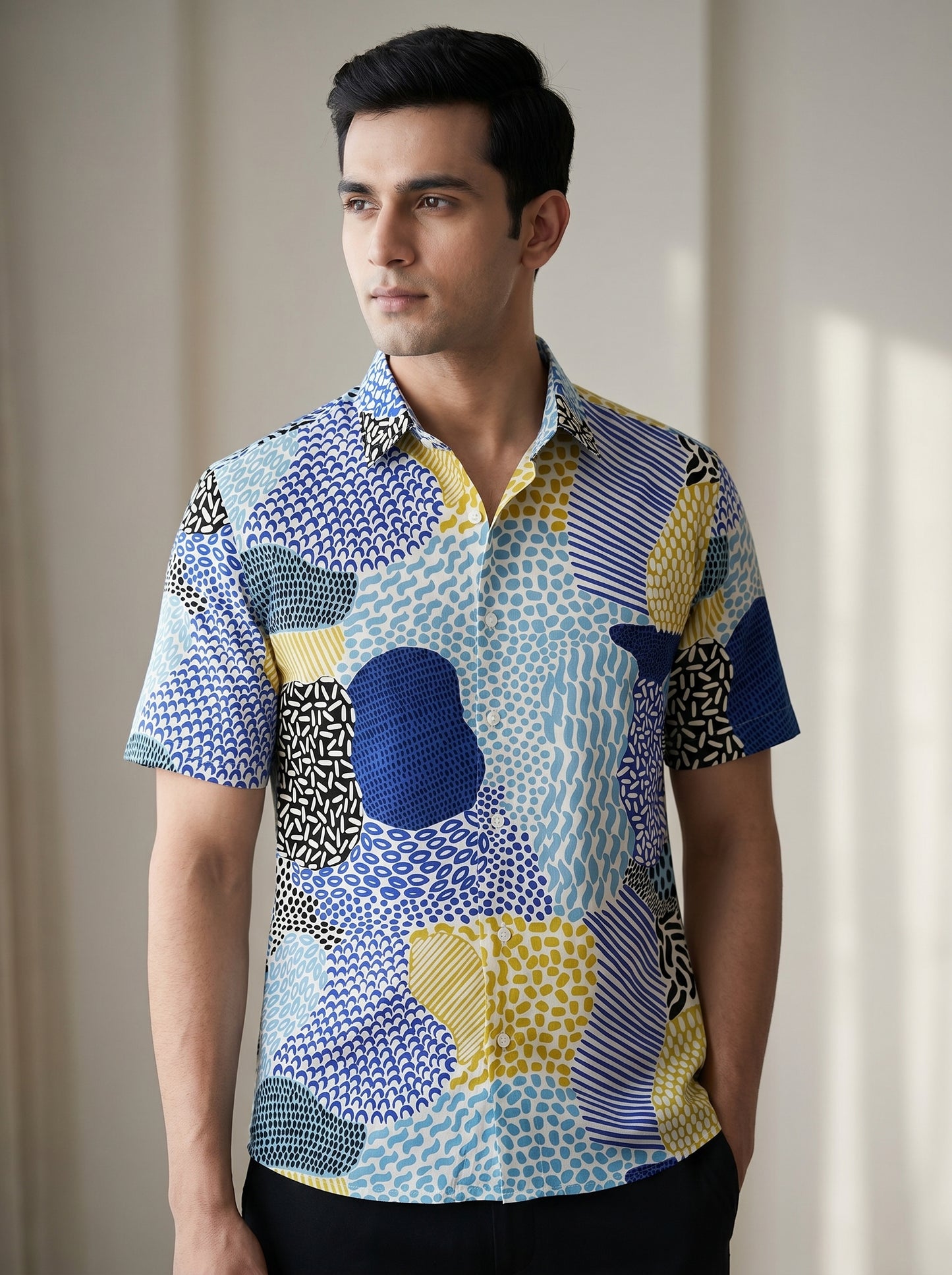 Blue doted printed half shirt