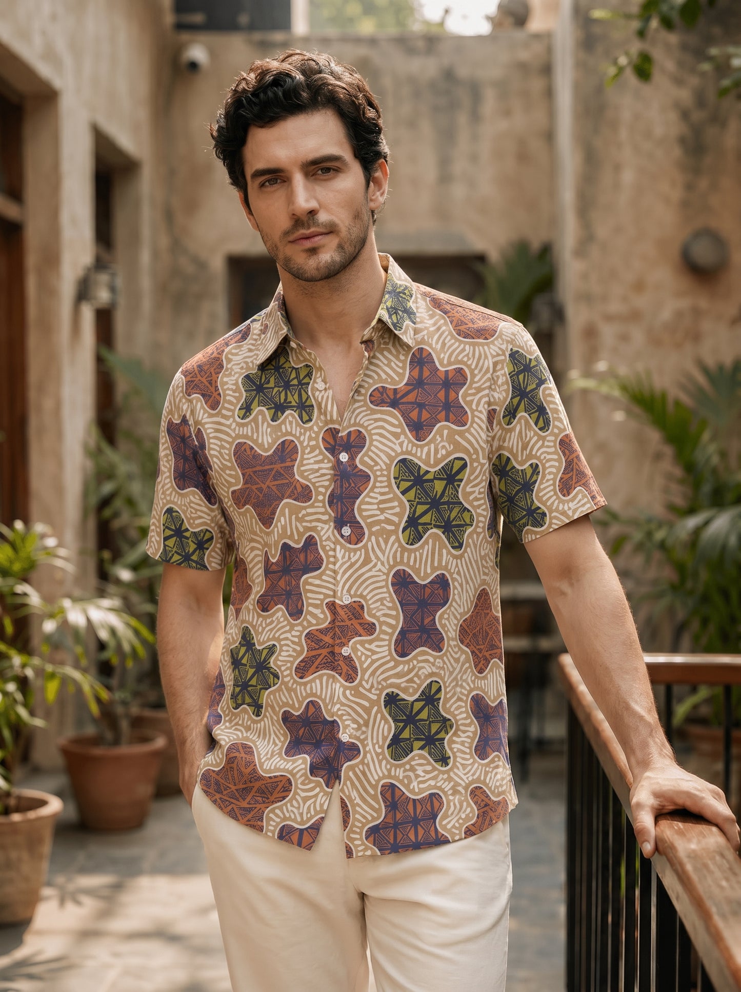Ethnic pattern printed half shirt