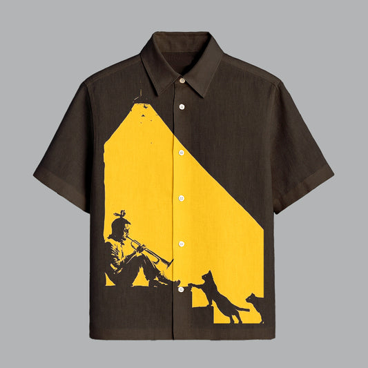 Brown Printed Half Sleeve Shirt