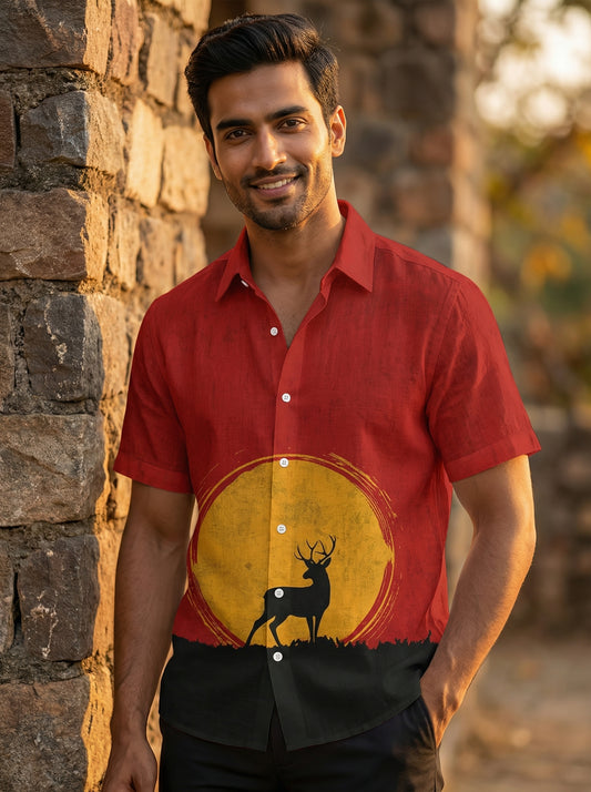 Red Printed Half Sleeve Shirt