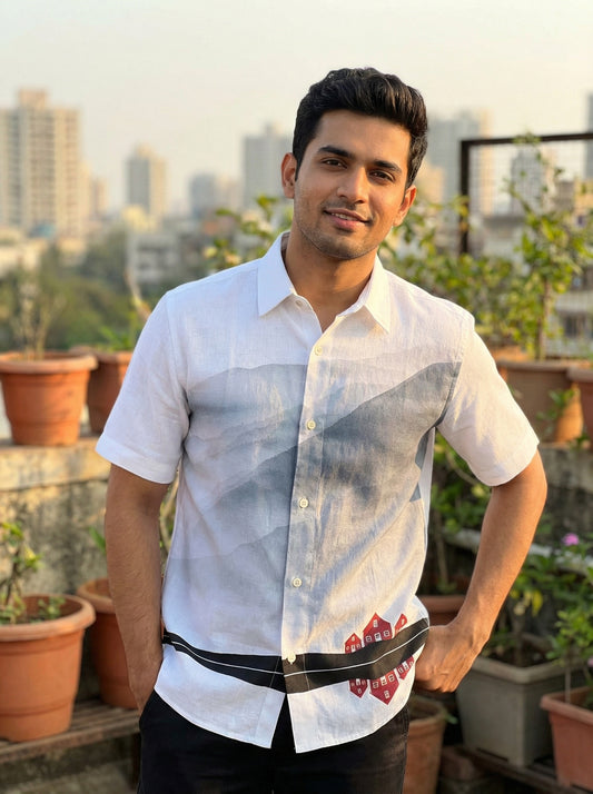 White Printed Half Sleeve Shirt