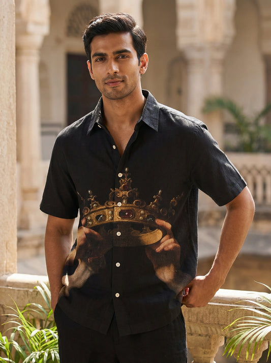 Black Crown Printed Half Sleeve Shirt