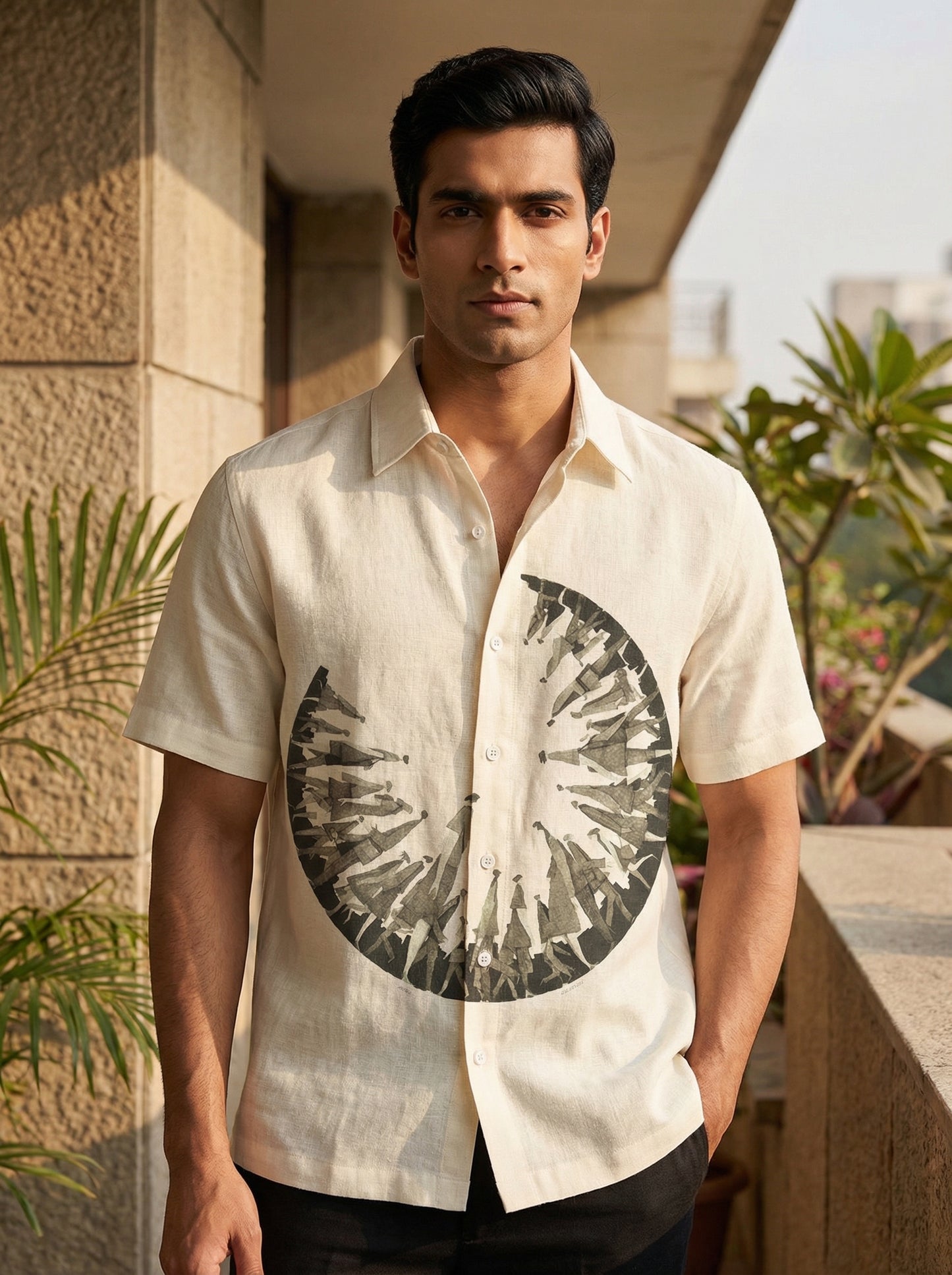 Off White Printed Half Sleeve Shirt