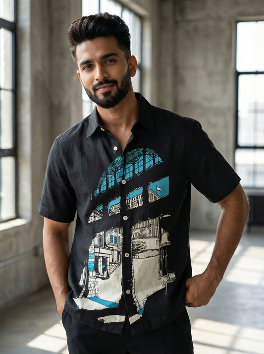 Black Printed Half Sleeve Shirt