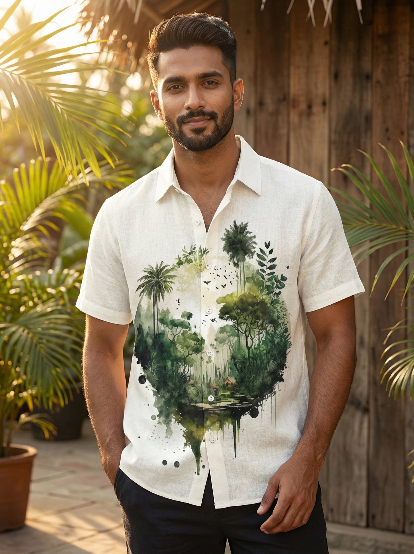 Off White Printed Half Sleeve Shirt