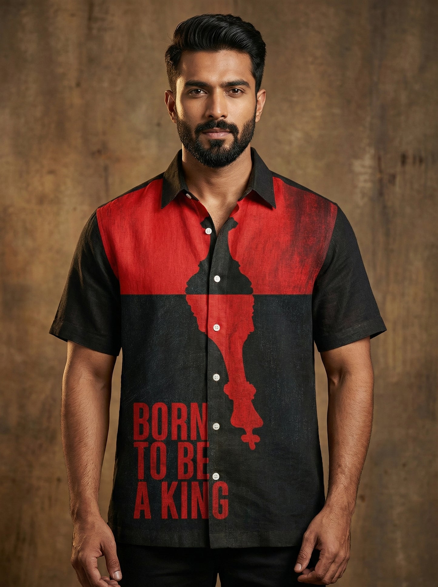 Black And Red Printed Half Sleeve Shirt