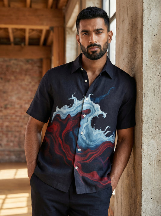 Black Printed Half Sleeve Shirt