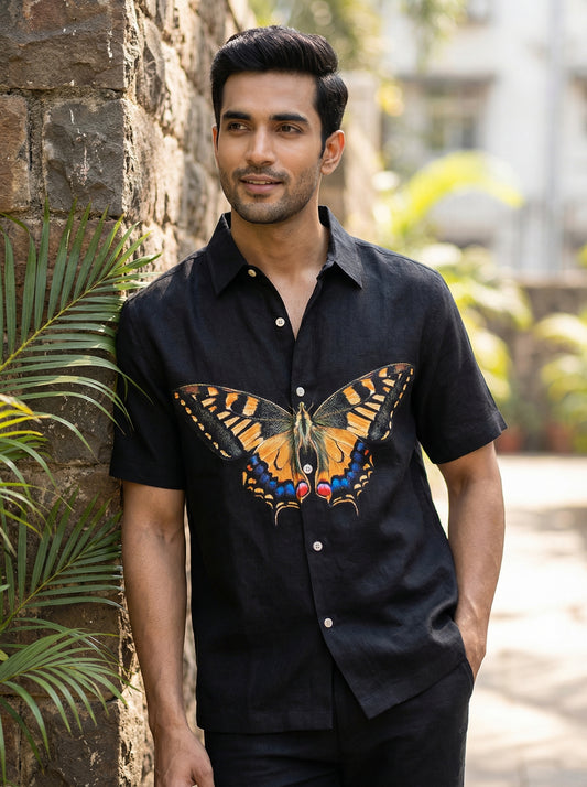 Black Printed Half Sleeve Shirt