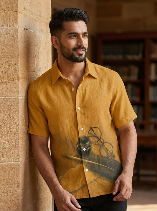 Mustard Printed Half Sleeve Shirt