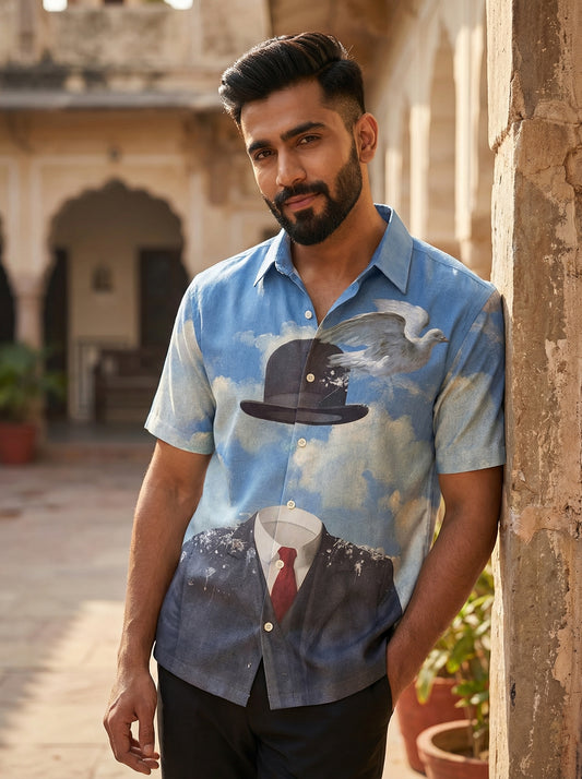 Blue Printed Half Sleeve Shirt