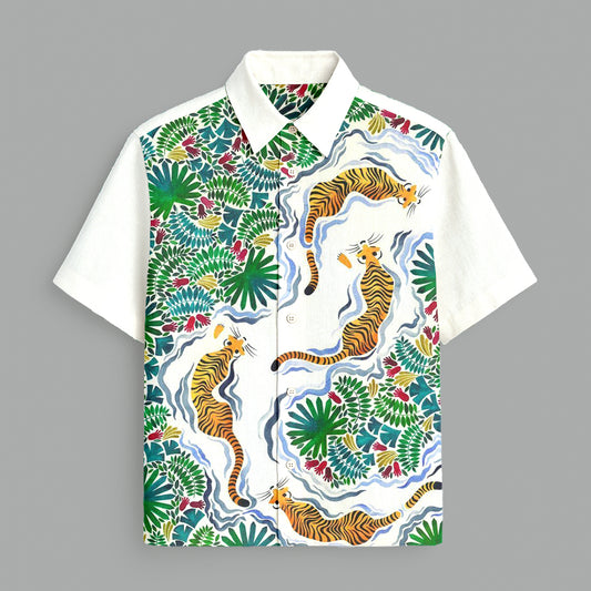 White Printed Half Sleeve Shirt