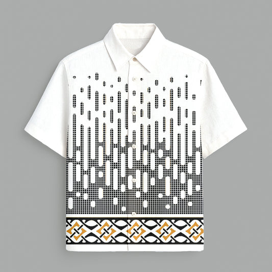 White Ethnic Printed Half Sleeve Shirt