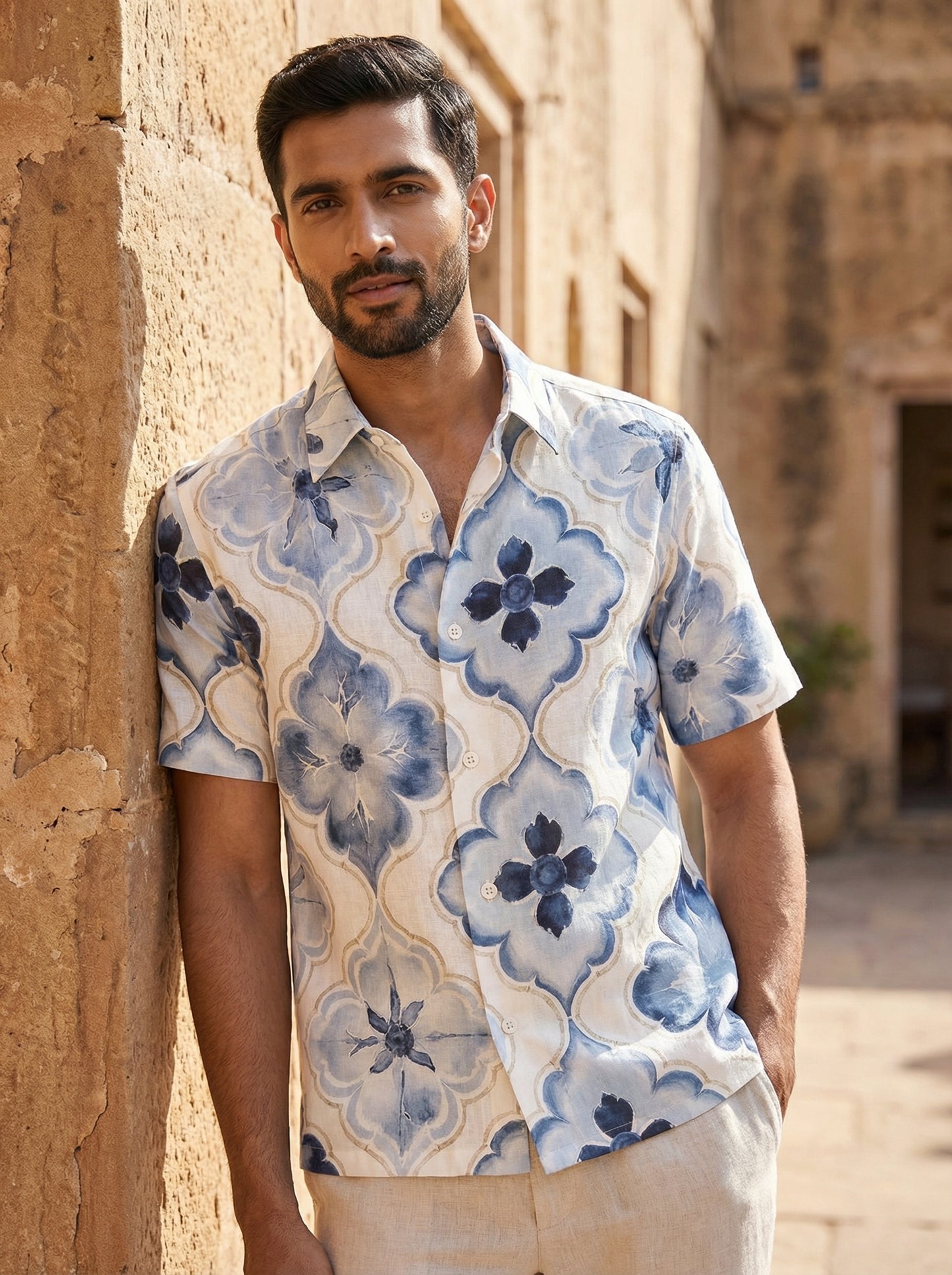 White Printed Half Sleeve Shirt