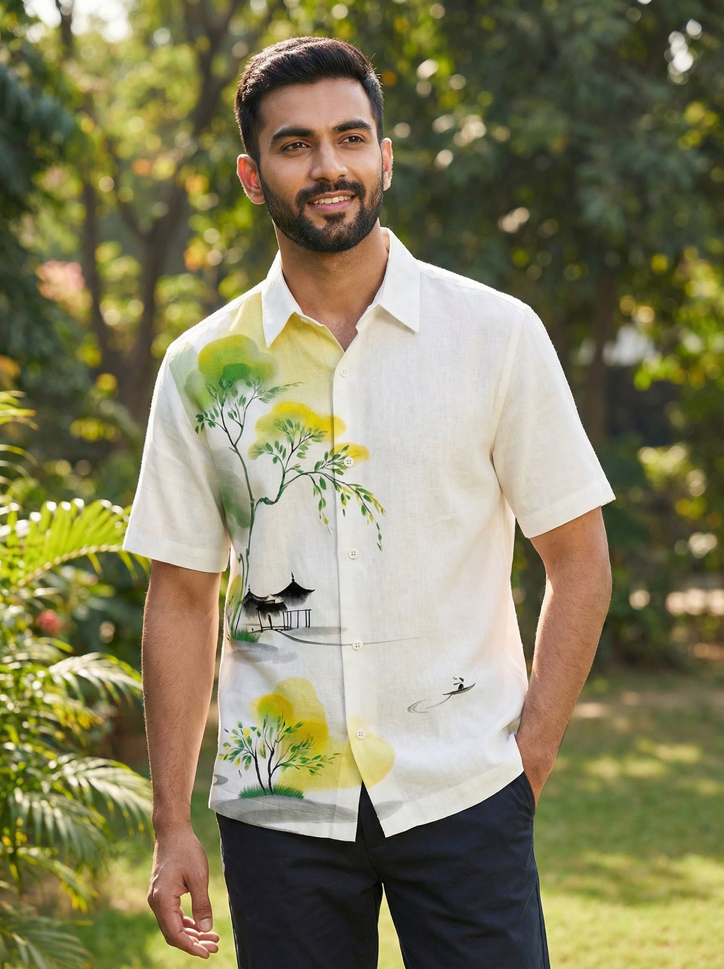 Off White Printed Half Sleeve Shirt