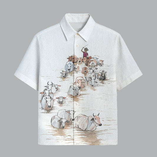 White Printed Half Sleeve Shirt