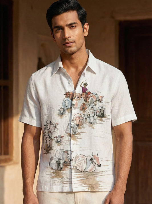 White Printed Half Sleeve Shirt