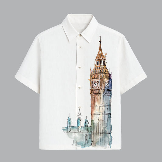 White Printed Half Sleeve Shirt