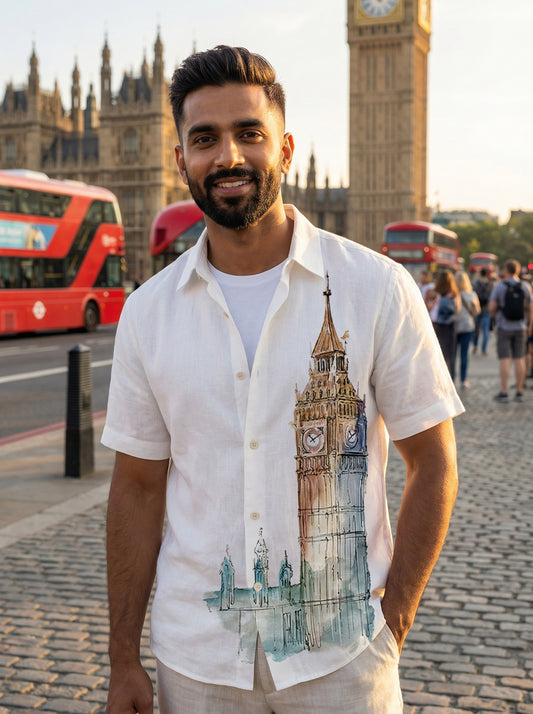 White Printed Half Sleeve Shirt