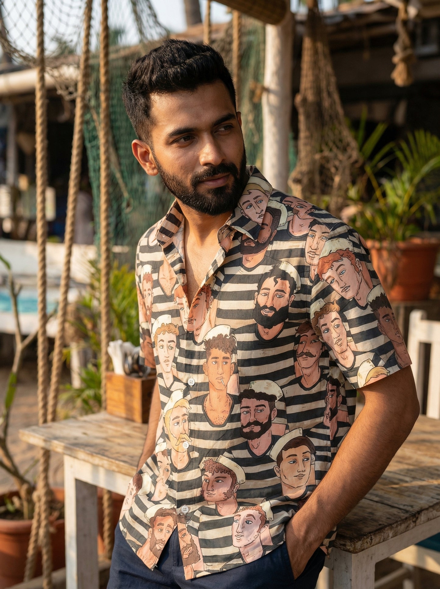 Brown And Cream Printed Half Sleeve Shirt