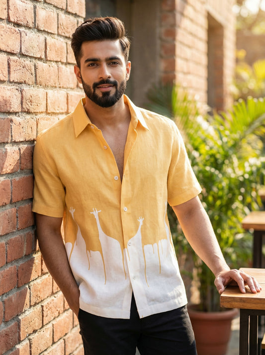 Orange Printed Half Sleeve Shirt