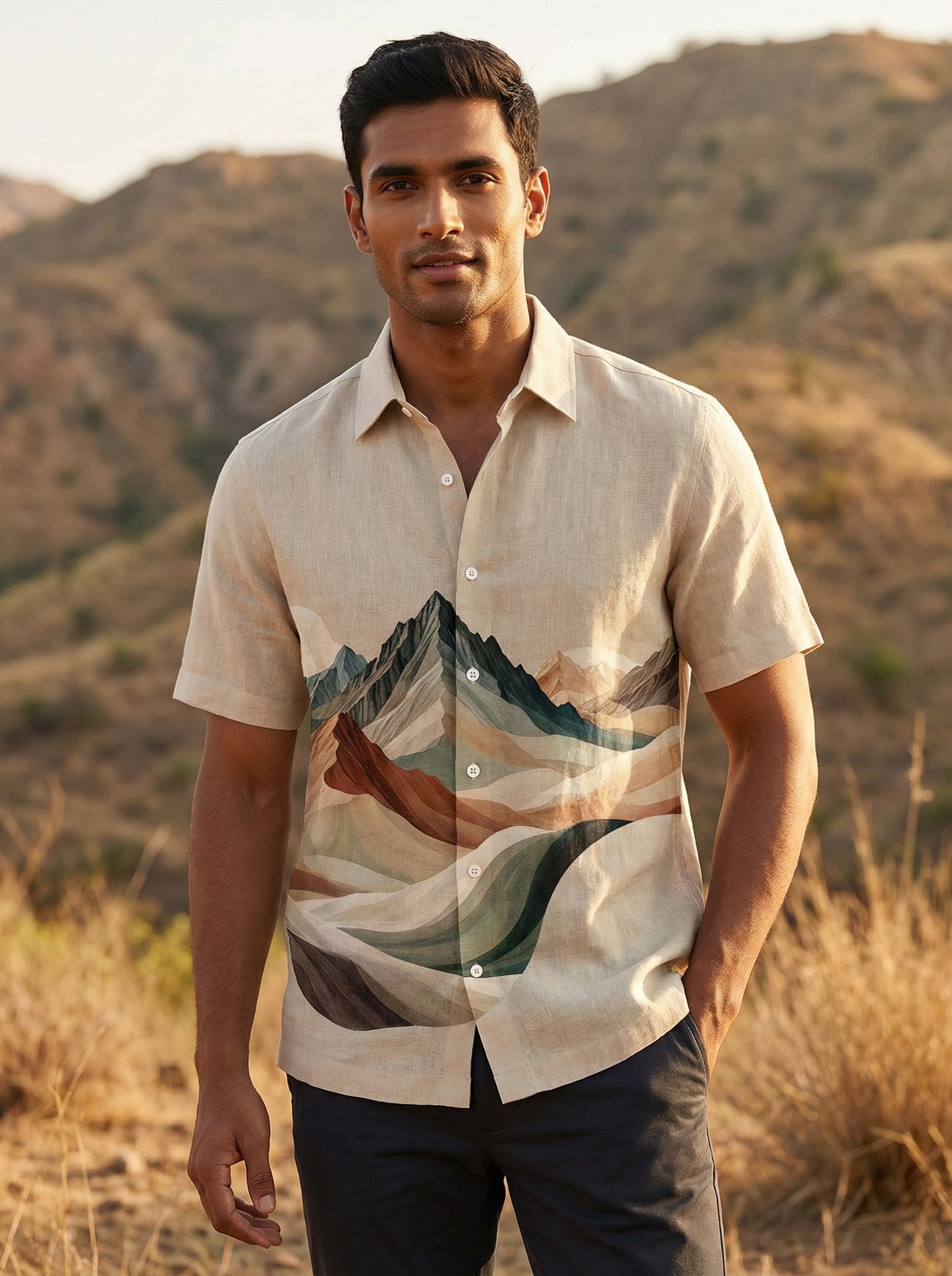 Brown Printed Half Sleeve Shirt